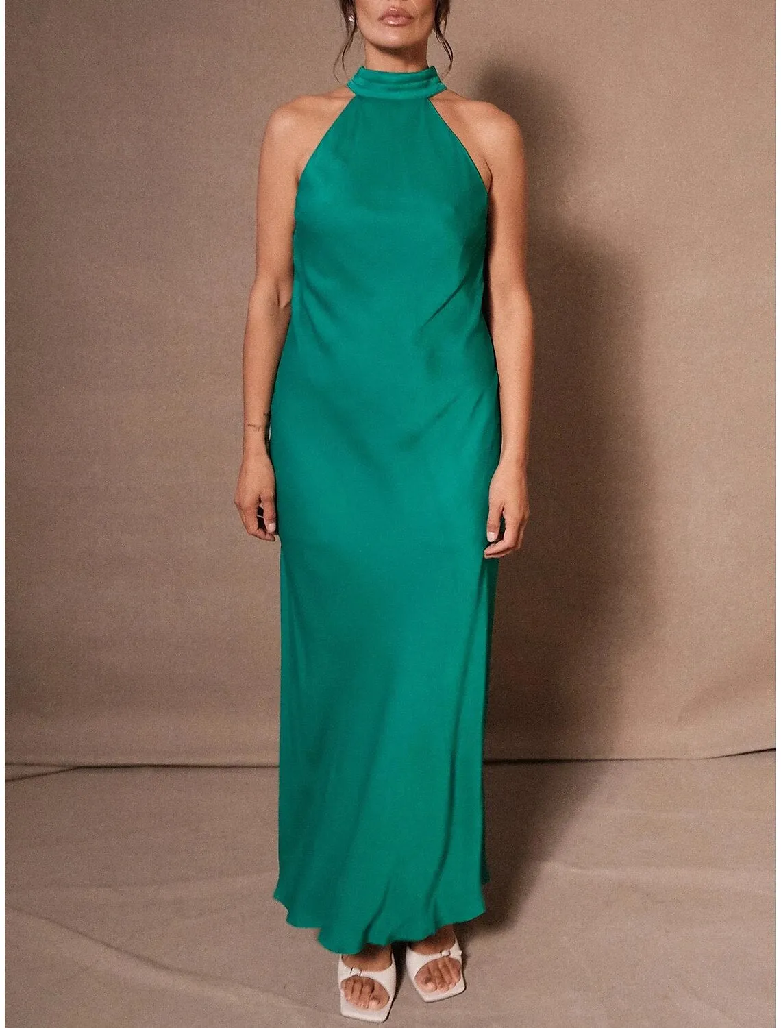 Luolandi Column Wedding Guest Dresses Elegant Dress Tie Floor Length Sleeveless Halter Neck Charmeuse Backless Evening Dresses
