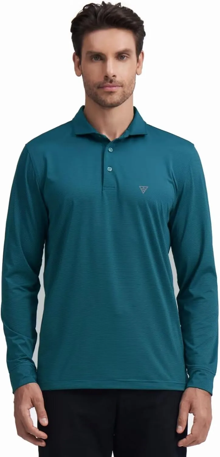 M MAELREG Short and Long Sleeve Polo Shirts for Men Dry Fit Performance Moisture Wicking Sport Pin Striped Mens Golf Shirts