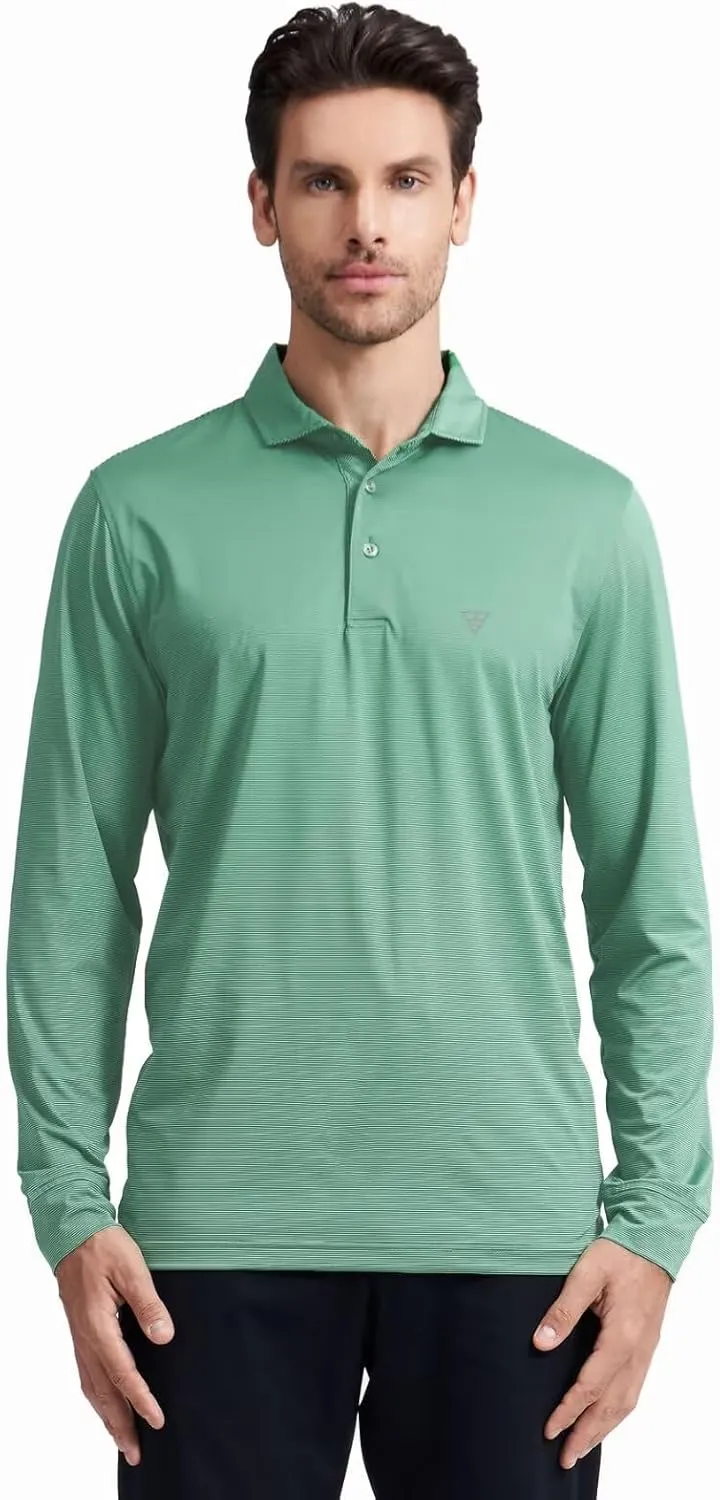 M MAELREG Short and Long Sleeve Polo Shirts for Men Dry Fit Performance Moisture Wicking Sport Pin Striped Mens Golf Shirts