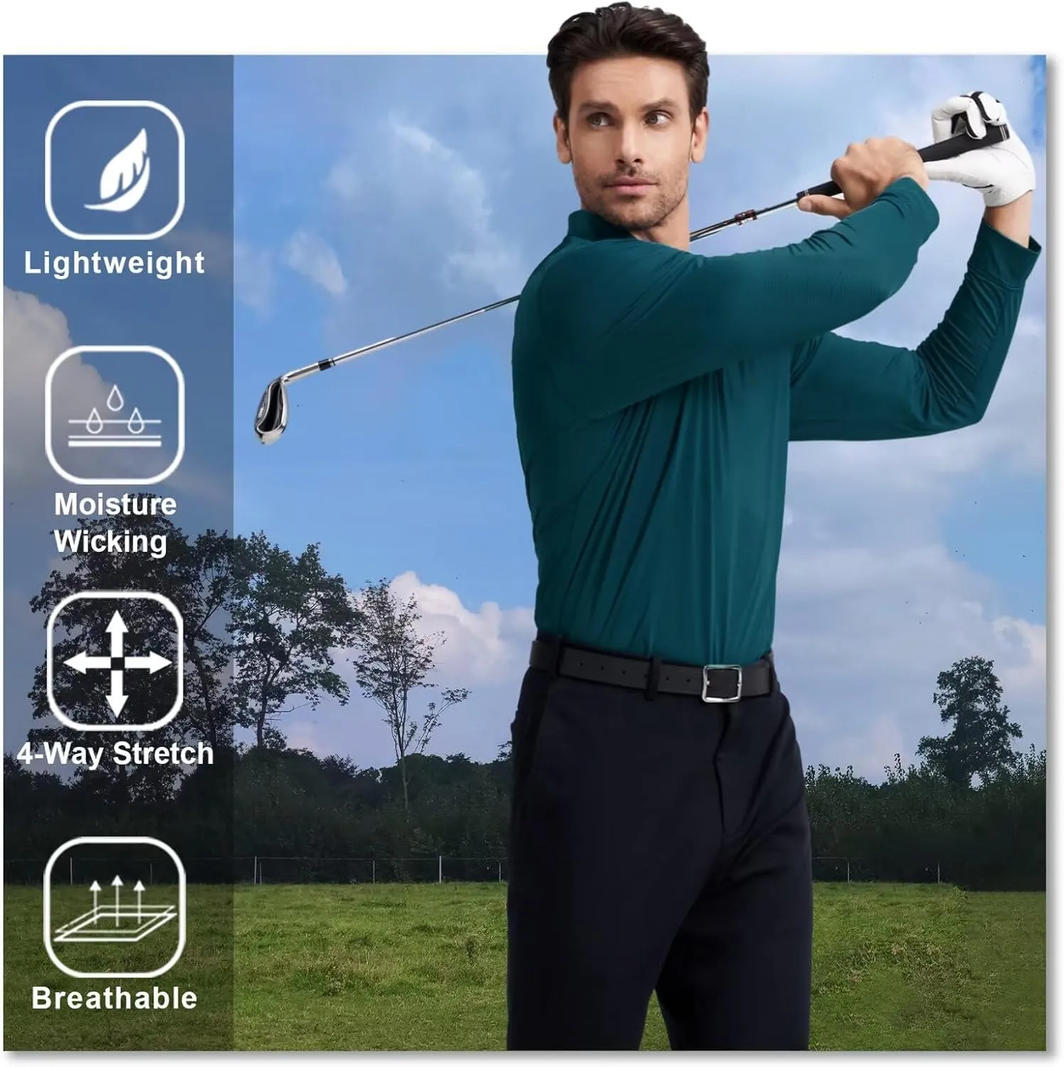 M MAELREG Short and Long Sleeve Polo Shirts for Men Dry Fit Performance Moisture Wicking Sport Pin Striped Mens Golf Shirts