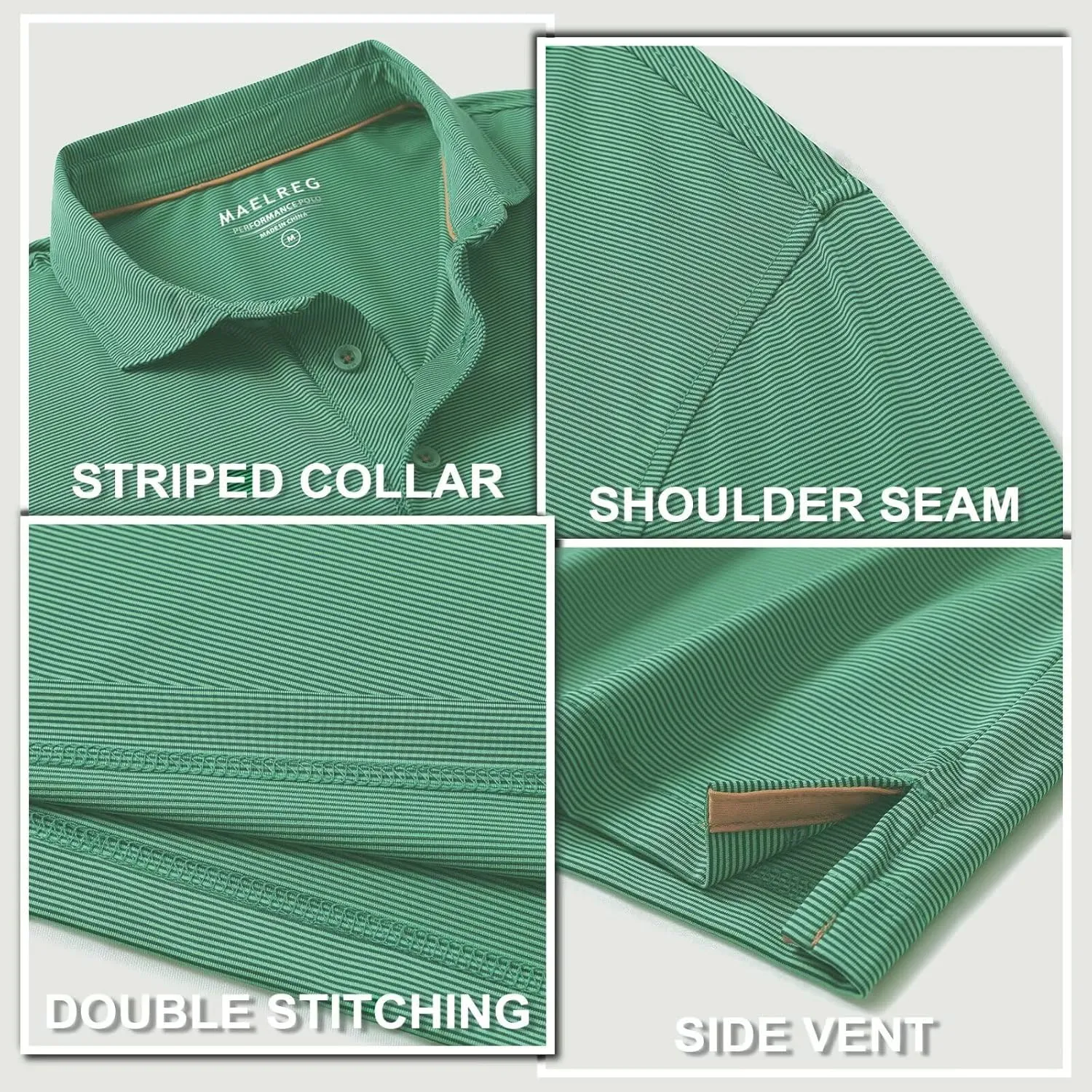 M MAELREG Short and Long Sleeve Polo Shirts for Men Dry Fit Performance Moisture Wicking Sport Pin Striped Mens Golf Shirts
