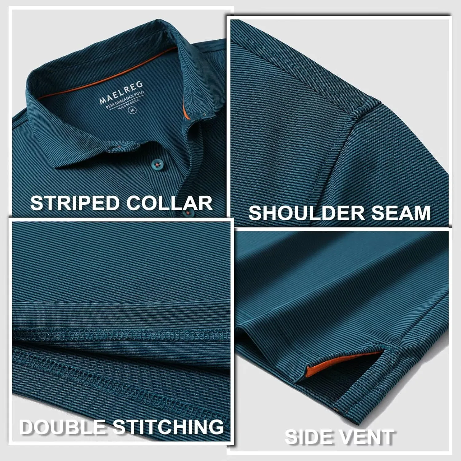 M MAELREG Short and Long Sleeve Polo Shirts for Men Dry Fit Performance Moisture Wicking Sport Pin Striped Mens Golf Shirts