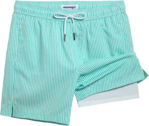 maamgic Mens Swim Trunks 7" Swim Shorts with Compression Liner Quick Dry Swimming Trunks Plaid Grain Bathing Suit