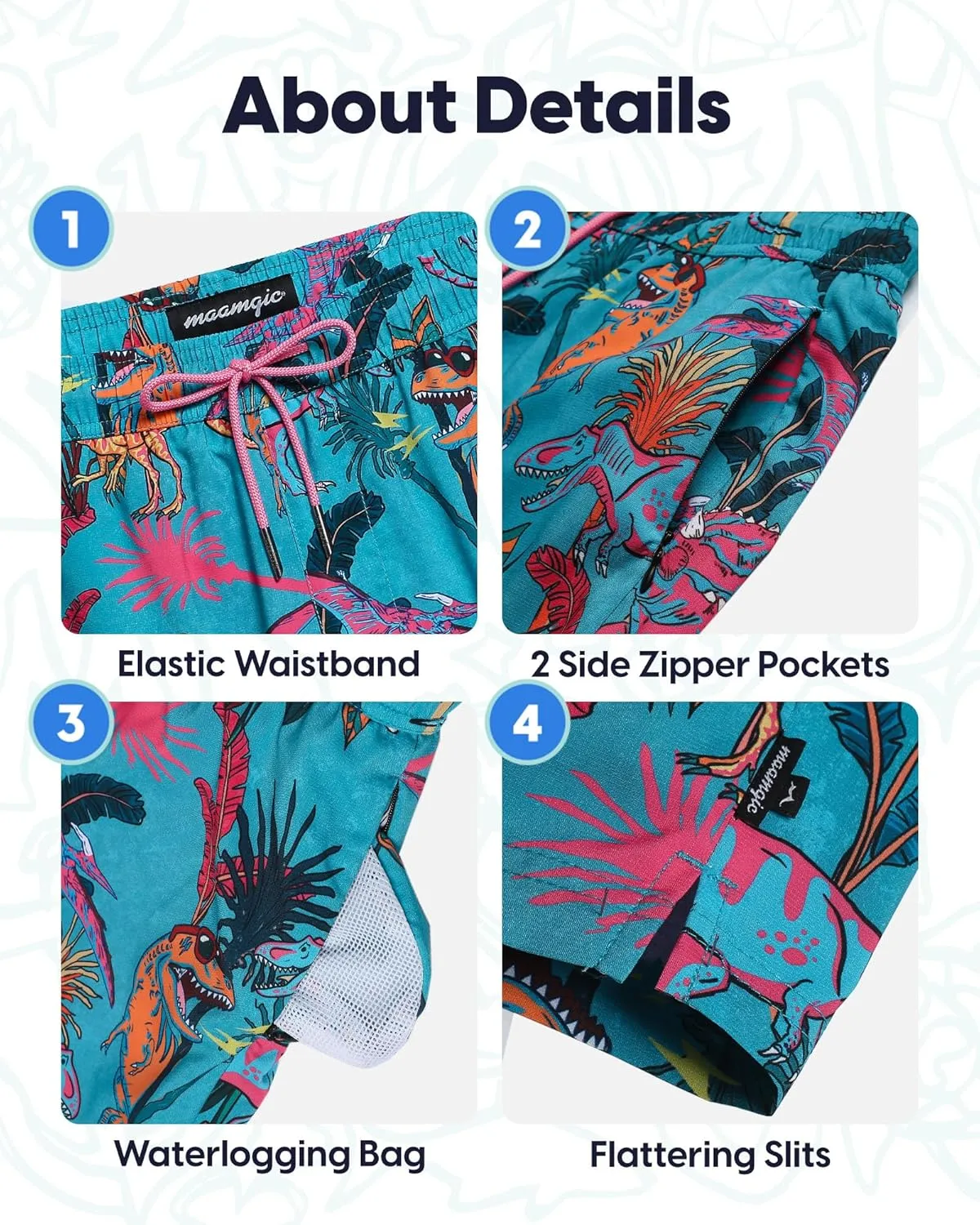 maamgic Mens Swim Trunks 7" Swim Shorts with Compression Liner Quick Dry Swimming Trunks Plaid Grain Bathing Suit