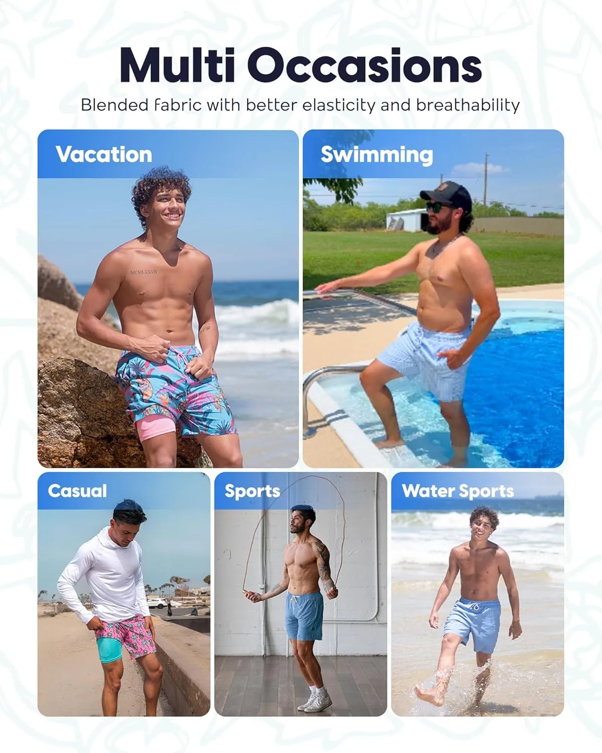 maamgic Mens Swim Trunks 7" Swim Shorts with Compression Liner Quick Dry Swimming Trunks Plaid Grain Bathing Suit