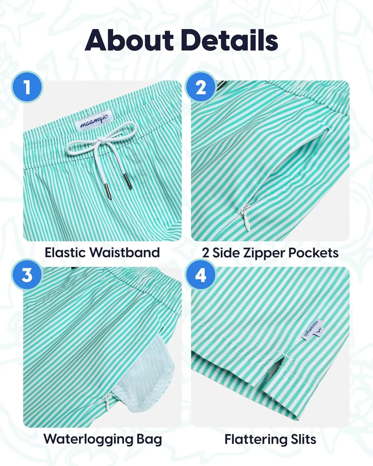 maamgic Mens Swim Trunks 7" Swim Shorts with Compression Liner Quick Dry Swimming Trunks Plaid Grain Bathing Suit
