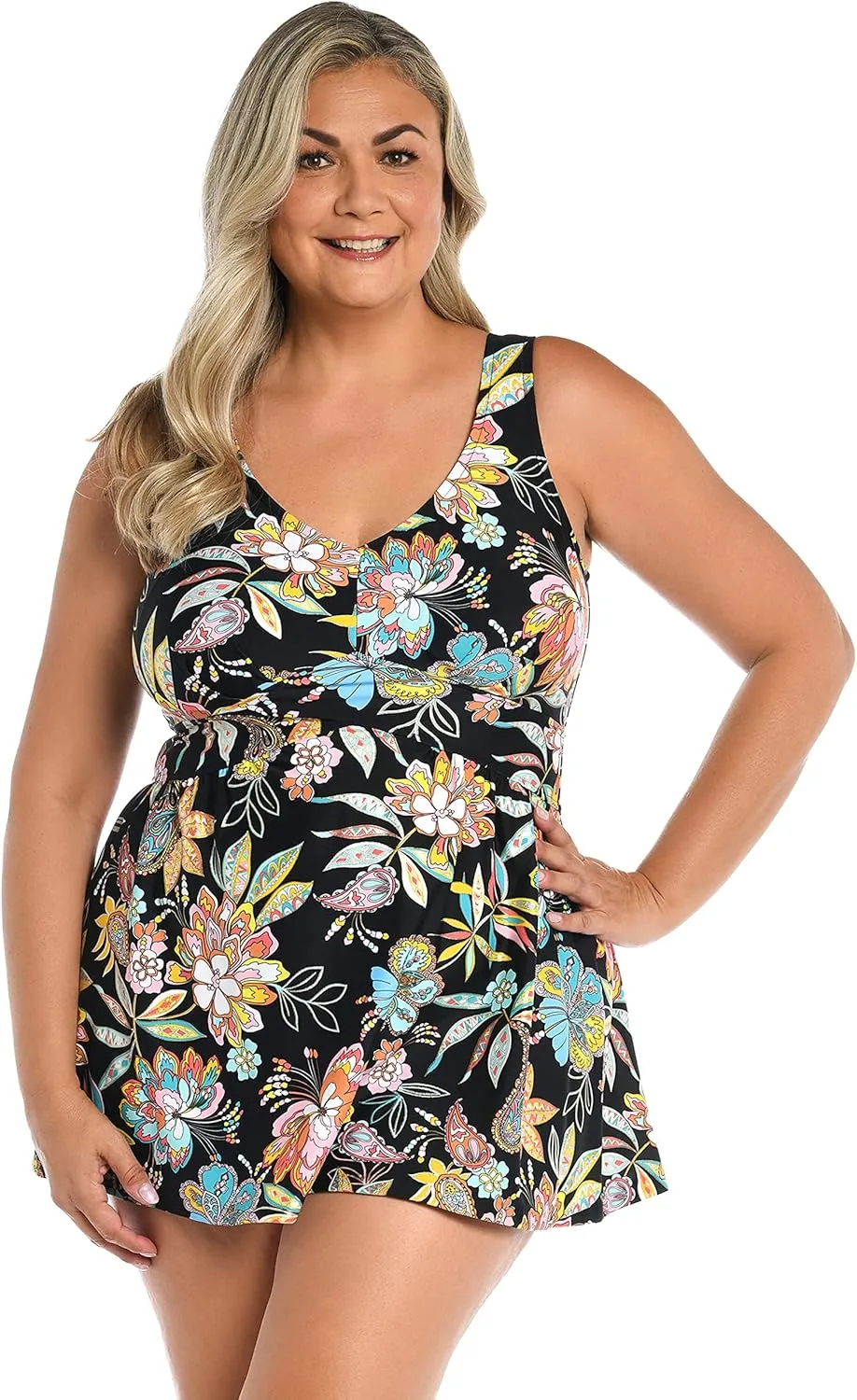 Maxine Of Hollywood Women's Standard Long Tankini Swim Dress (No Panty)