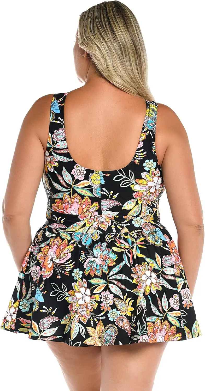 Maxine Of Hollywood Women's Standard Long Tankini Swim Dress (No Panty)