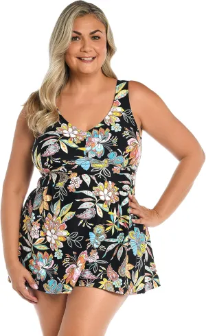 Maxine Of Hollywood Women's Standard Long Tankini Swim Dress (No Panty)