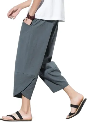 Men Chinese Style Cotton Linen Harem Pants Mens Retro Streetwear Beach Pants Male Casual Summer Trousers