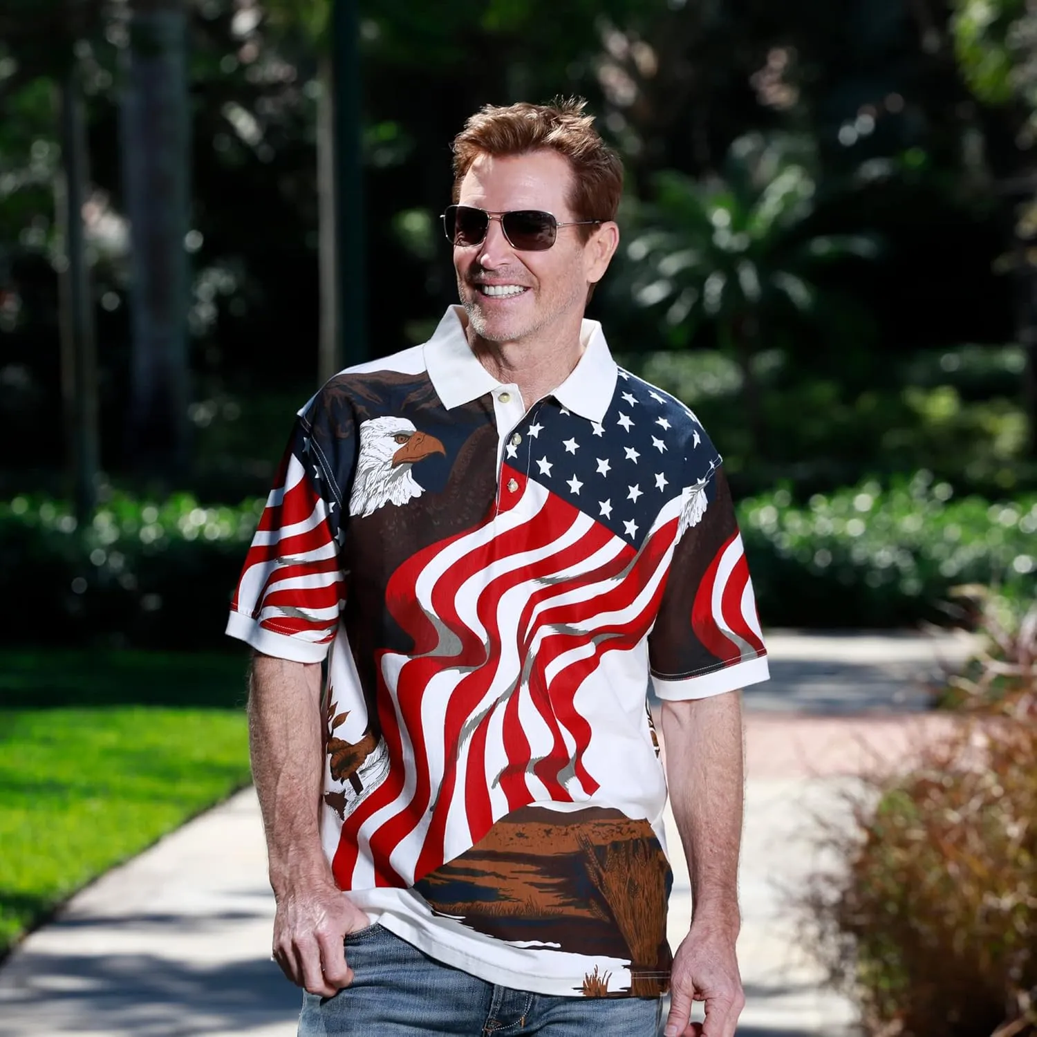 Men's American Flag Golf Shirt | USA 4th of July Golf Shirts for Men