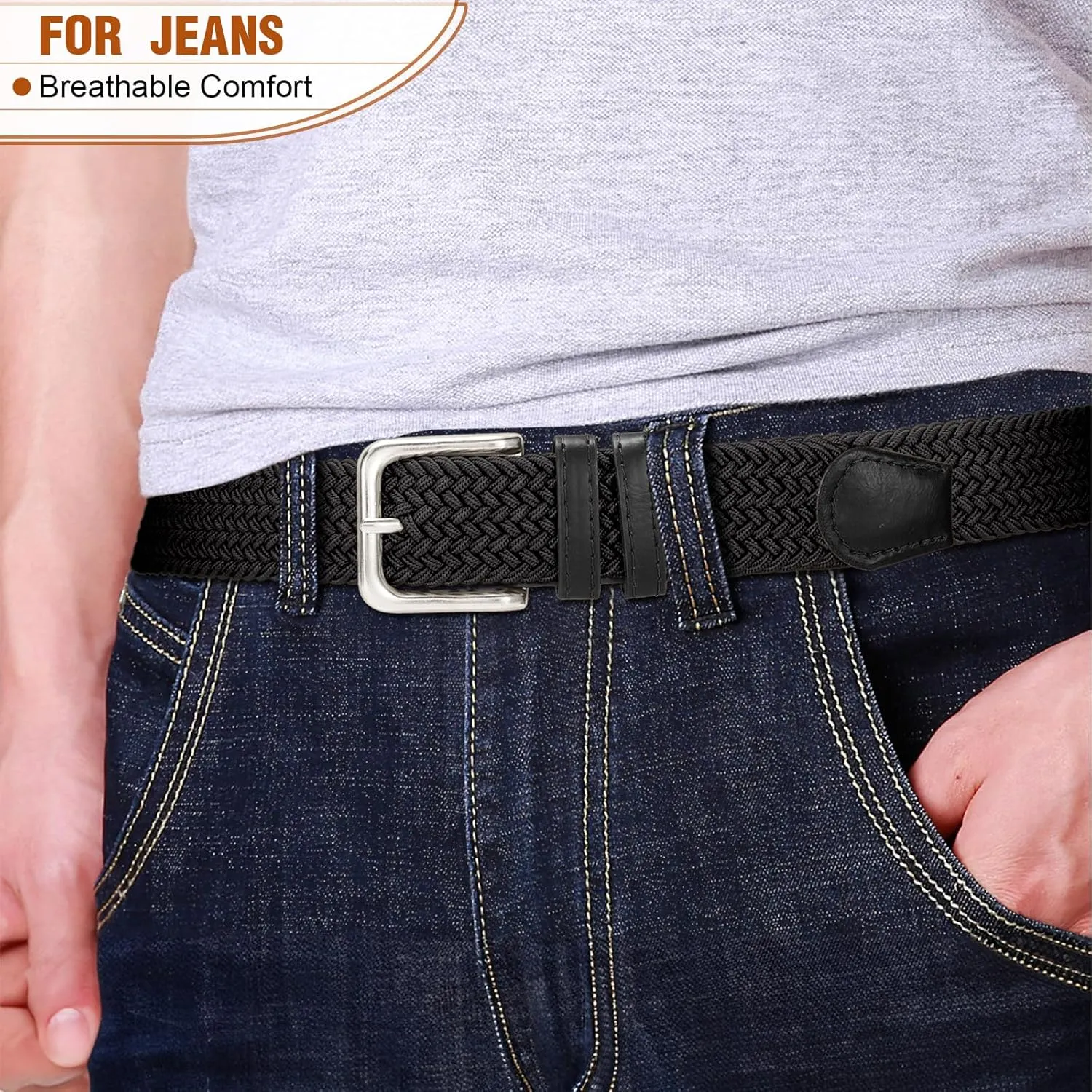 Men's Belt Braided Stretch Belt for Men Golf Pants Casual Shorts Jeans
