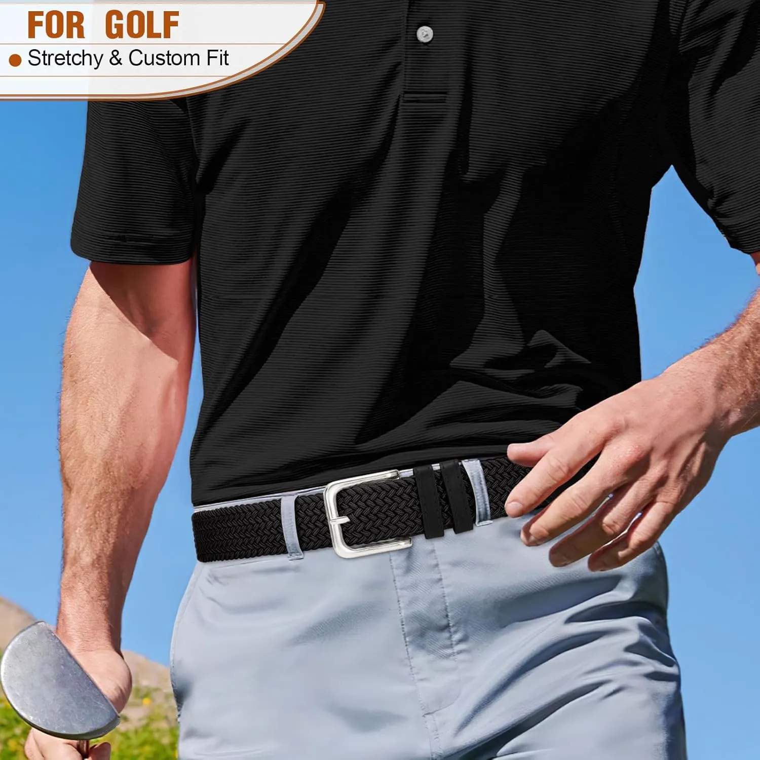 Men's Belt Braided Stretch Belt for Men Golf Pants Casual Shorts Jeans