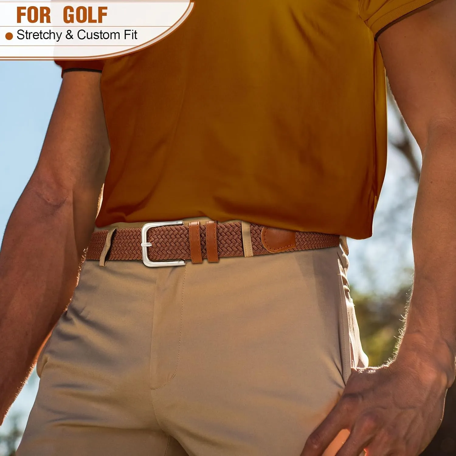 Men's Belt Braided Stretch Belt for Men Golf Pants Casual Shorts Jeans