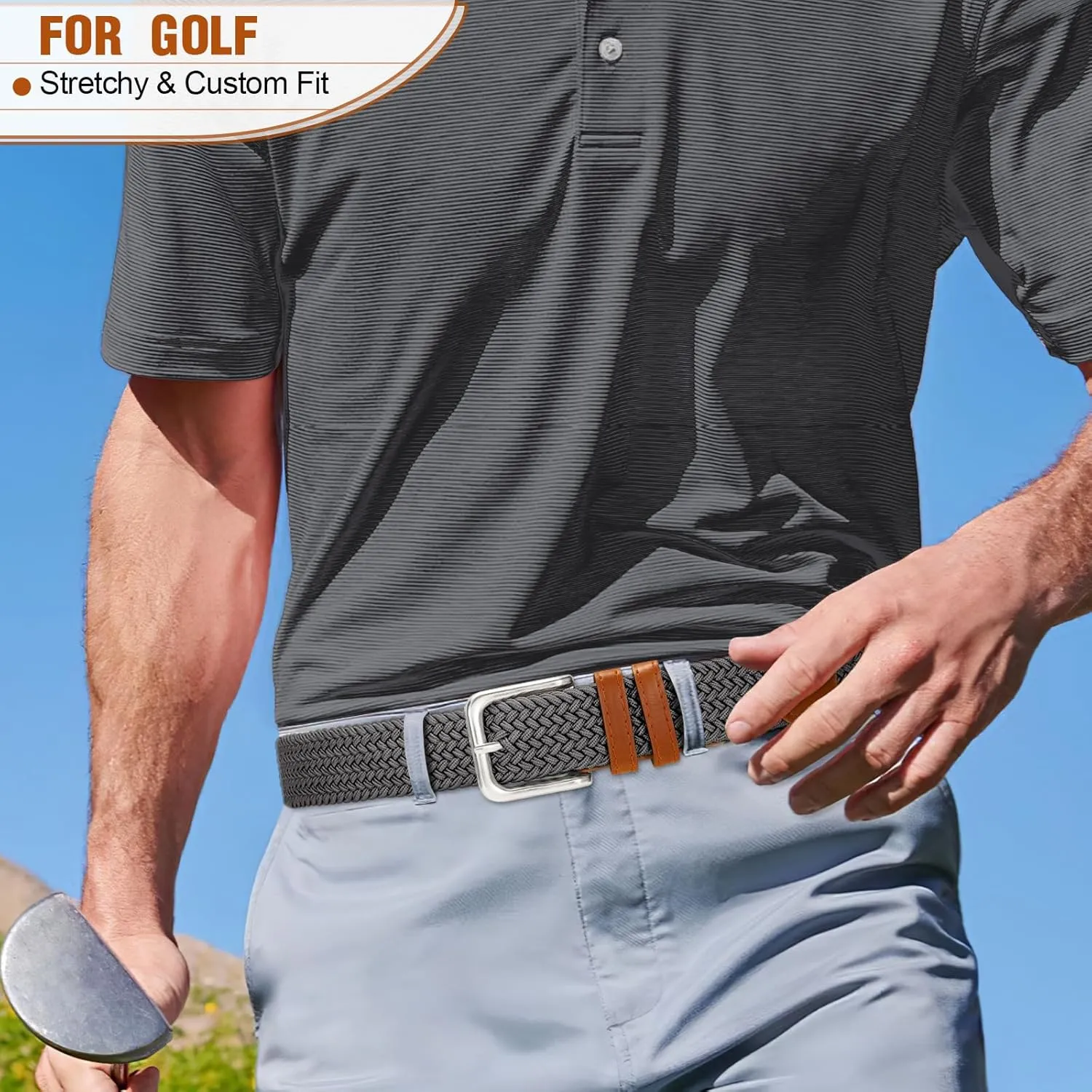 Men's Belt Braided Stretch Belt for Men Golf Pants Casual Shorts Jeans