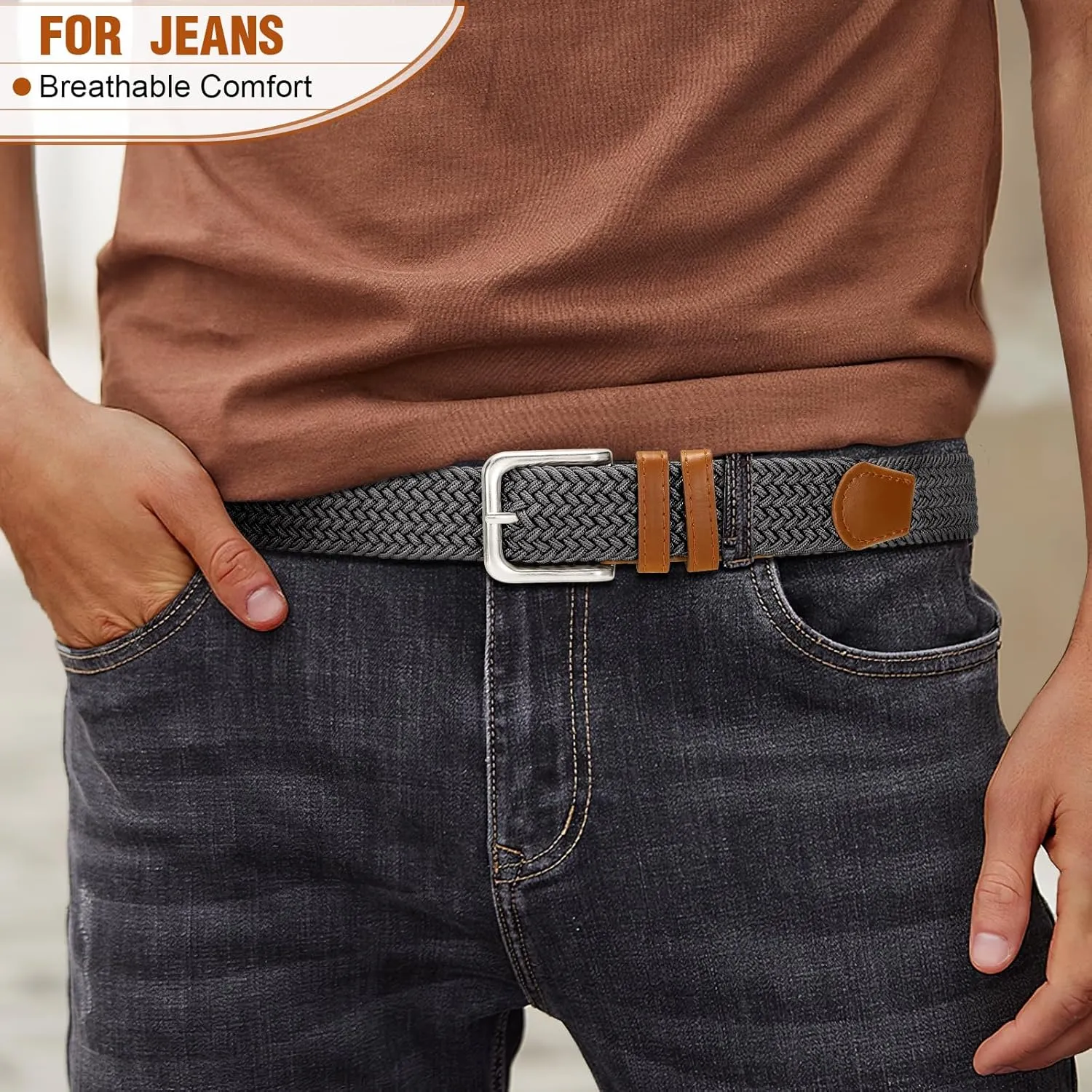Men's Belt Braided Stretch Belt for Men Golf Pants Casual Shorts Jeans