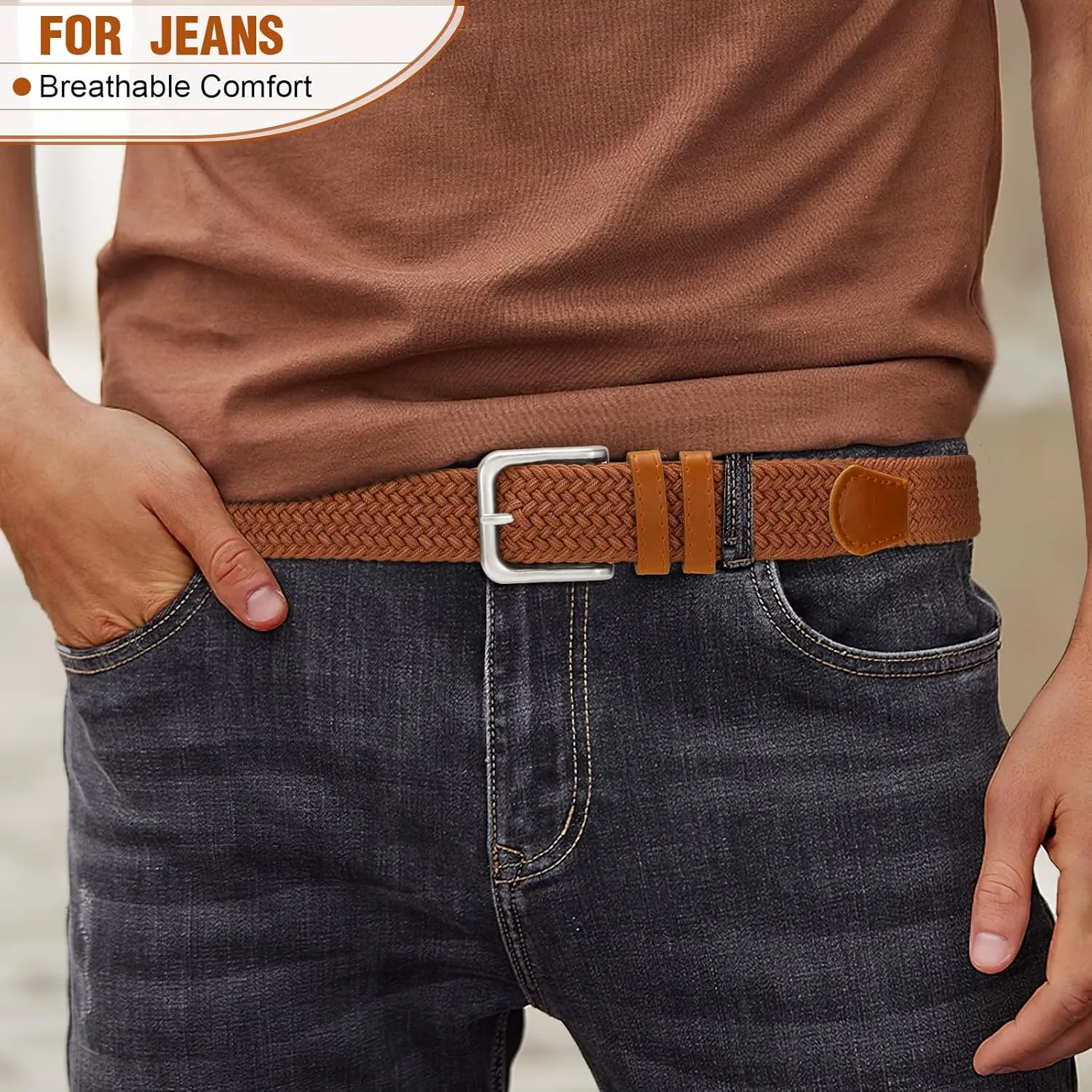 Men's Belt Braided Stretch Belt for Men Golf Pants Casual Shorts Jeans