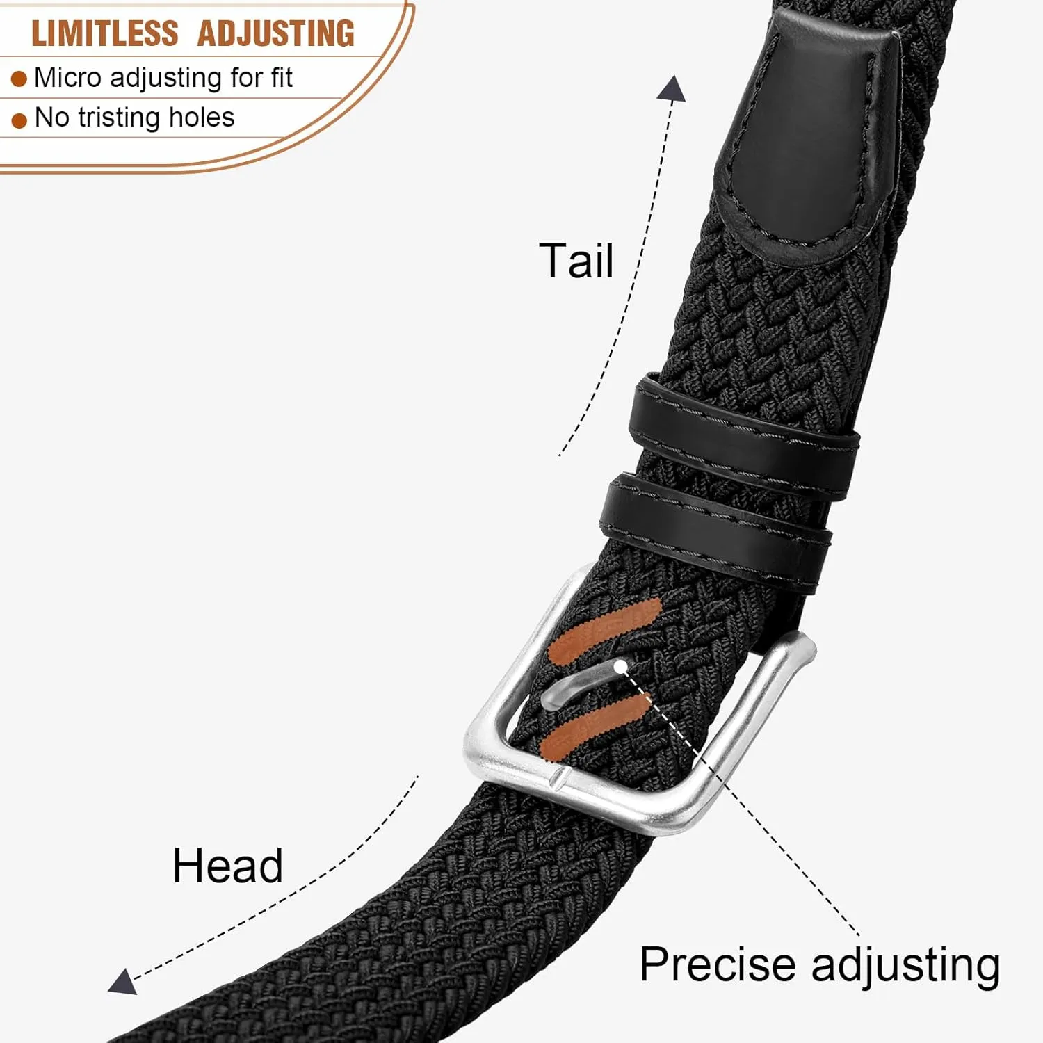 Men's Belt Braided Stretch Belt for Men Golf Pants Casual Shorts Jeans