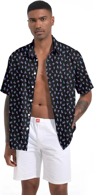Men's Casual Button Down Shirts Regular Fit Print Short Sleeve Hawaiian Shirt for Men