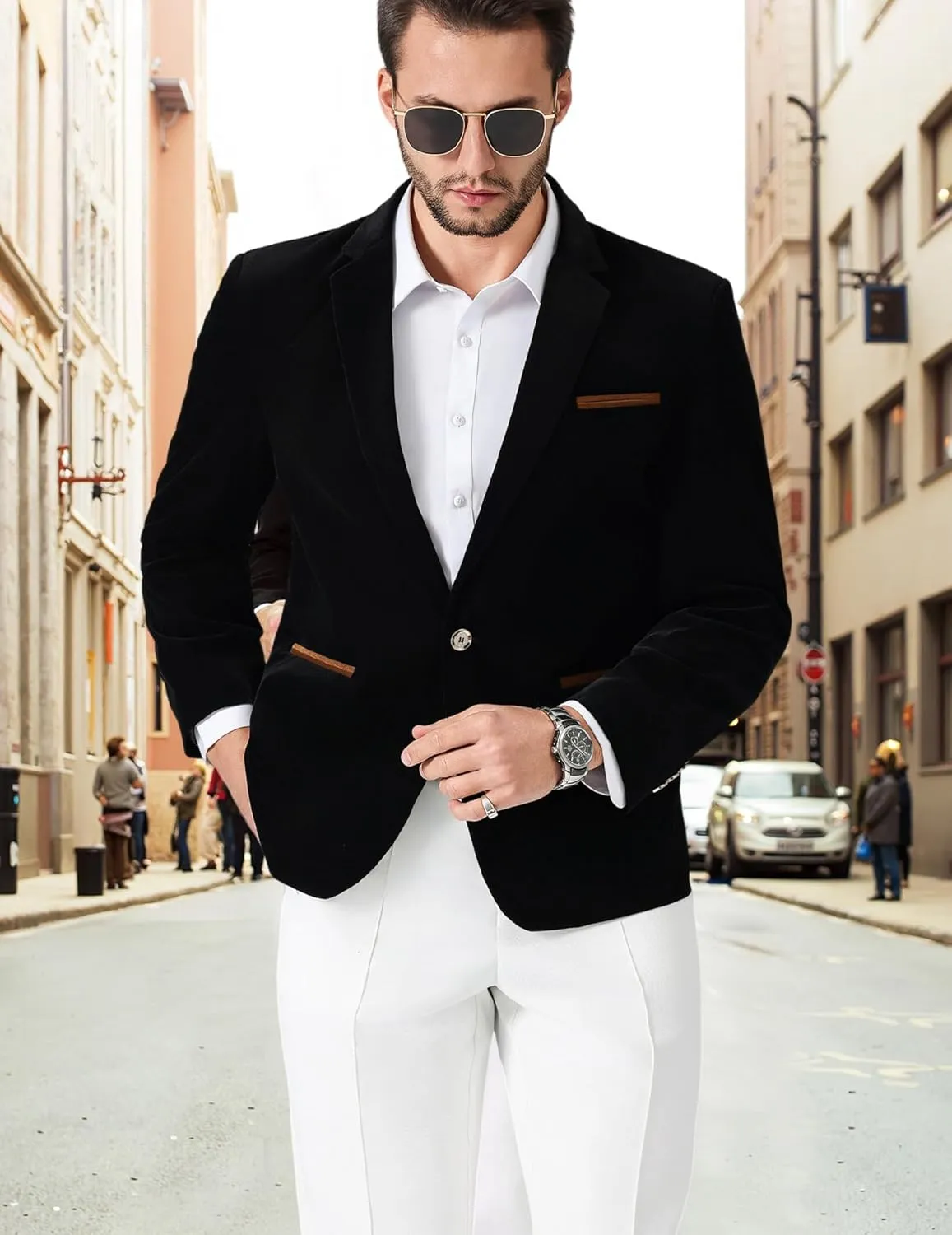 Mens Casual Corduroy Blazer Sport Coat Slim Fit One Button Notch Lapel Suit Jacket for Daily Wear, Work, Wedding & Party