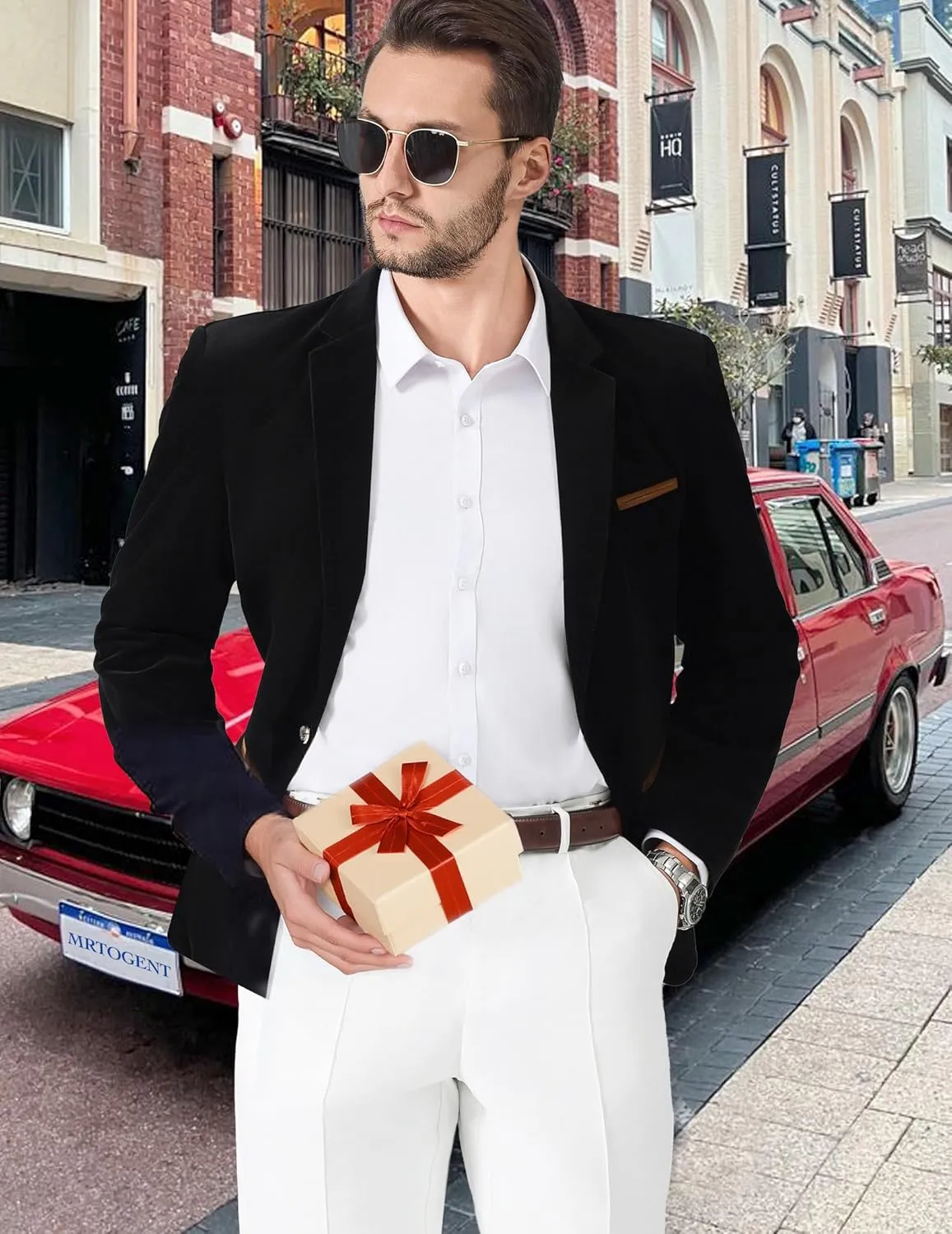 Mens Casual Corduroy Blazer Sport Coat Slim Fit One Button Notch Lapel Suit Jacket for Daily Wear, Work, Wedding & Party