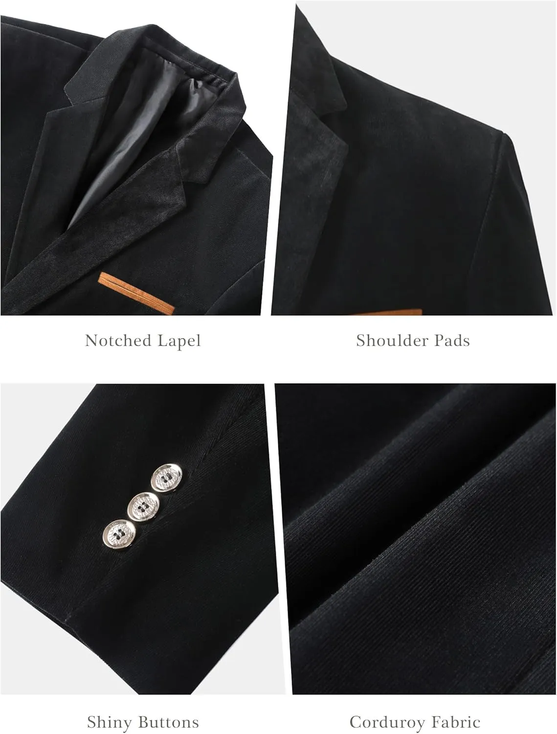 Mens Casual Corduroy Blazer Sport Coat Slim Fit One Button Notch Lapel Suit Jacket for Daily Wear, Work, Wedding & Party