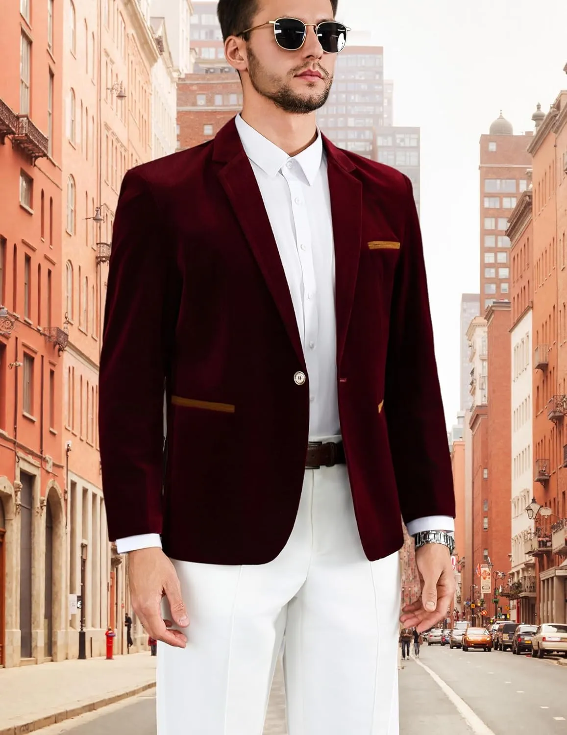 Mens Casual Corduroy Blazer Sport Coat Slim Fit One Button Notch Lapel Suit Jacket for Daily Wear, Work, Wedding & Party
