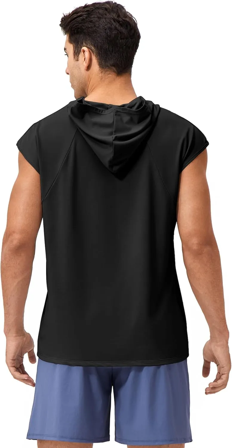 Men's Hooded Tank Tops Summer Sleeveless Workout Gym Hoodies Athletic Bodybuilding Muscle Cut Off Sports T Shirts