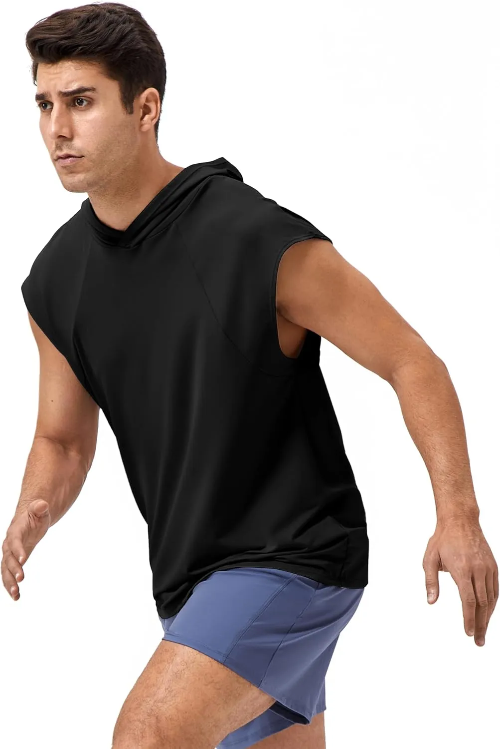 Men's Hooded Tank Tops Summer Sleeveless Workout Gym Hoodies Athletic Bodybuilding Muscle Cut Off Sports T Shirts