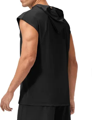 Men's Hooded Tank Tops Summer Sleeveless Workout Gym Hoodies Athletic Bodybuilding Muscle Cut Off Sports T Shirts