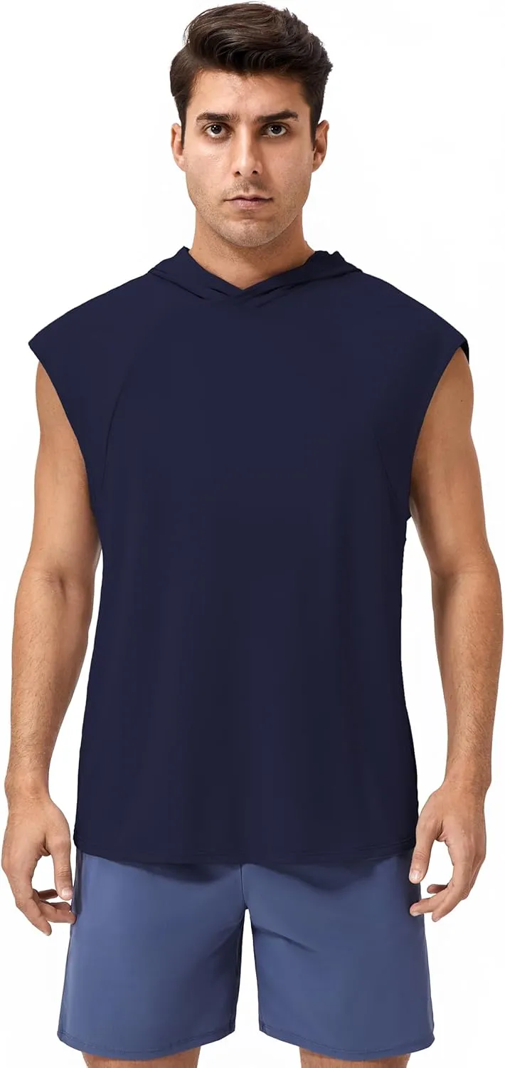 Men's Hooded Tank Tops Summer Sleeveless Workout Gym Hoodies Athletic Bodybuilding Muscle Cut Off Sports T Shirts