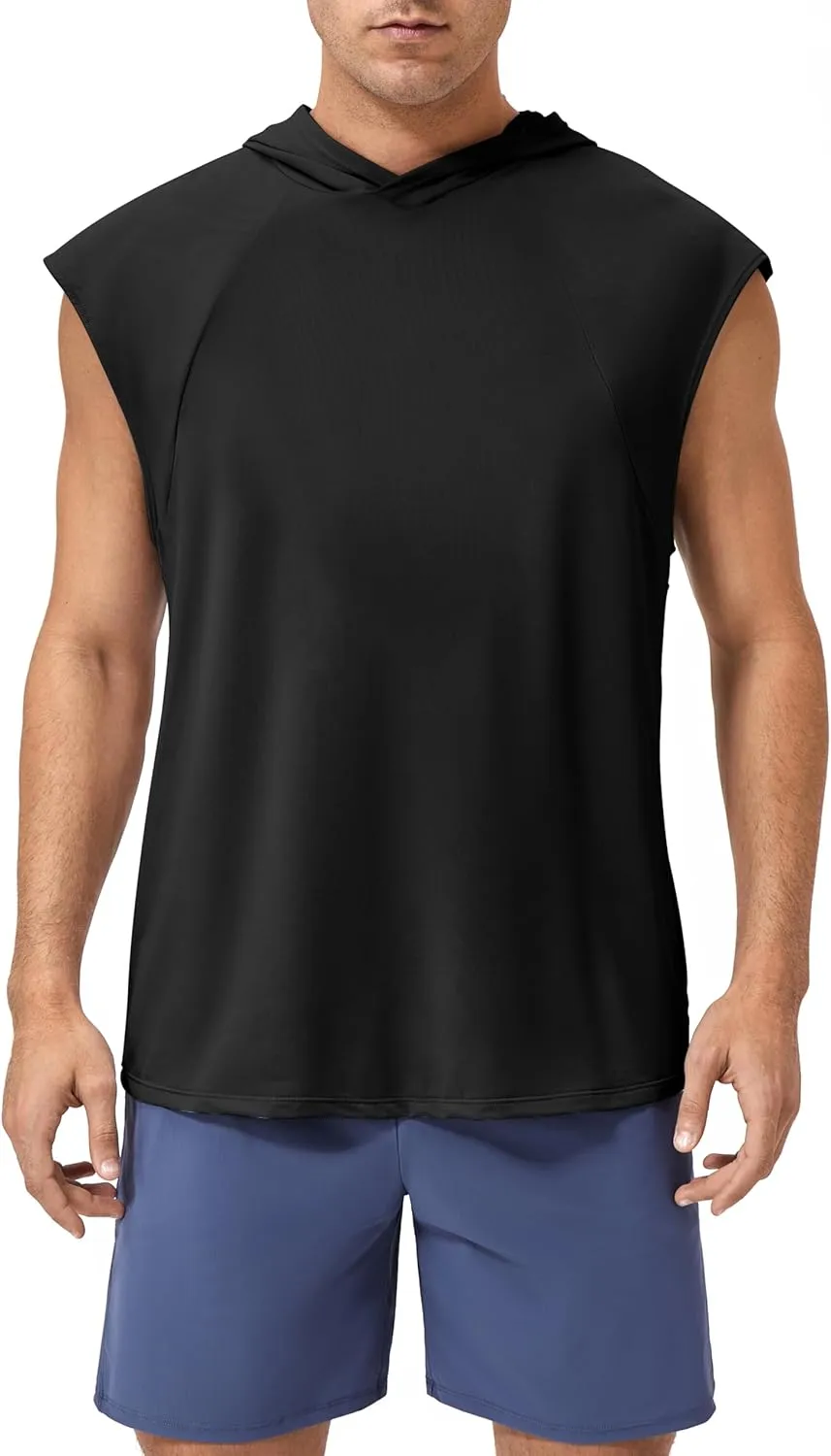 Men's Hooded Tank Tops Summer Sleeveless Workout Gym Hoodies Athletic Bodybuilding Muscle Cut Off Sports T Shirts