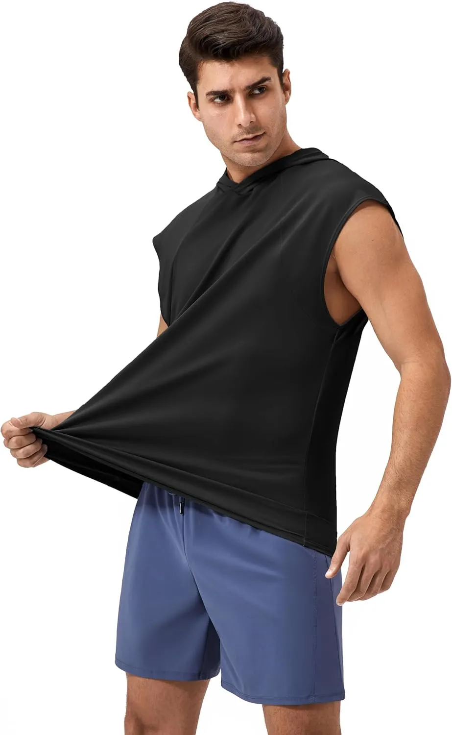 Men's Hooded Tank Tops Summer Sleeveless Workout Gym Hoodies Athletic Bodybuilding Muscle Cut Off Sports T Shirts