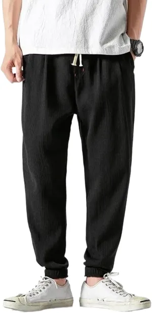 Men's Japanese Casual Pants Chinese Style Men Cotton and Linen Harem Pants