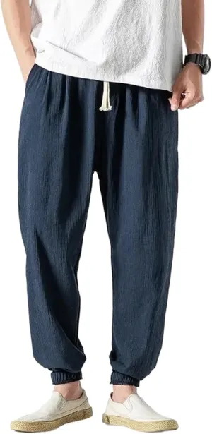 Men's Japanese Casual Pants Chinese Style Men Cotton and Linen Harem Pants
