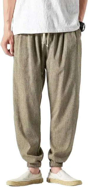 Men's Japanese Casual Pants Chinese Style Men Cotton and Linen Harem Pants