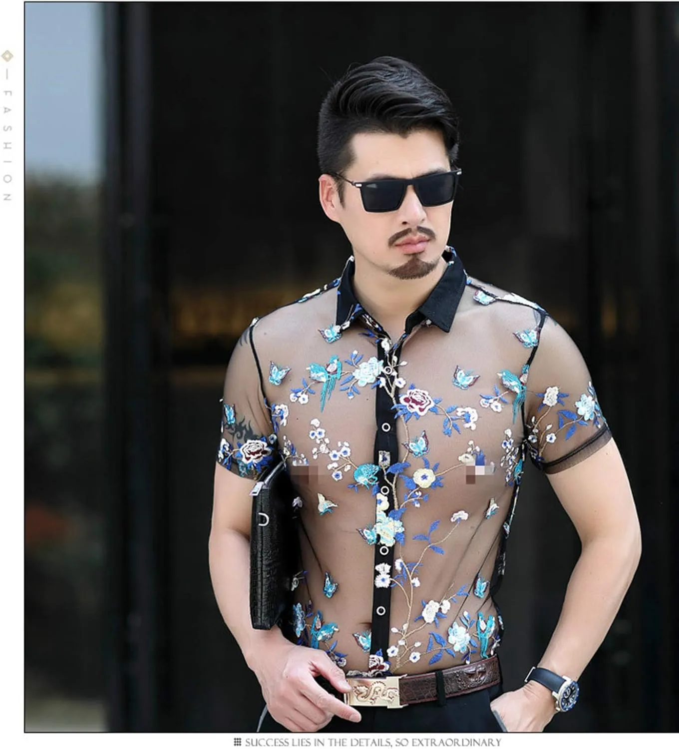 Mens Pattern Short Sleeve Shirts Button Down Slim Fit