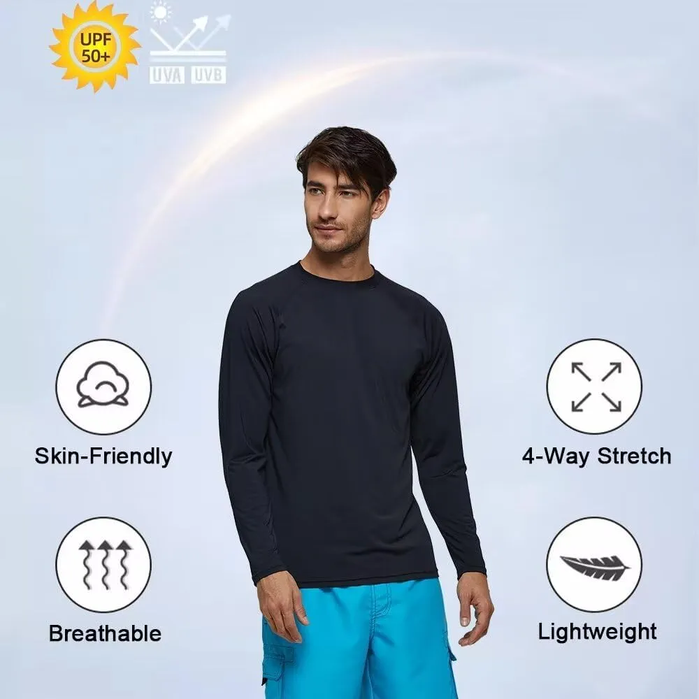 Mens Rash Guard for Men Swimming Sun Protection Shirts UPF 50  UV Long Sleeve Lightweight Quick Dry T-Shirts Surf Fishing