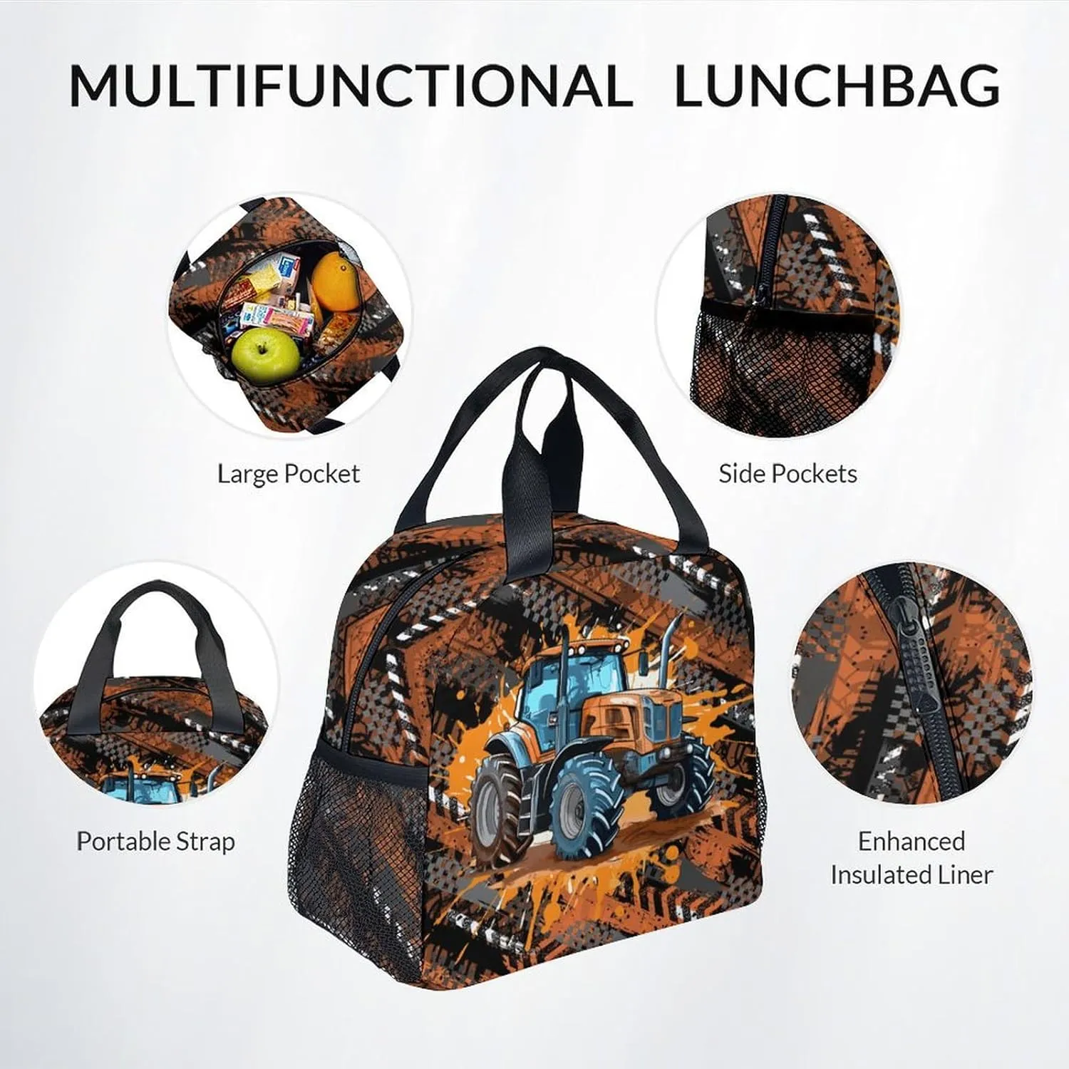 Mercuryelf Backpack and Lunch Box Set - 17 Inch Boys Bookbag with Lunch Bag for Primary Middle - Cool 3 in 1 Tractor Backpacks Set