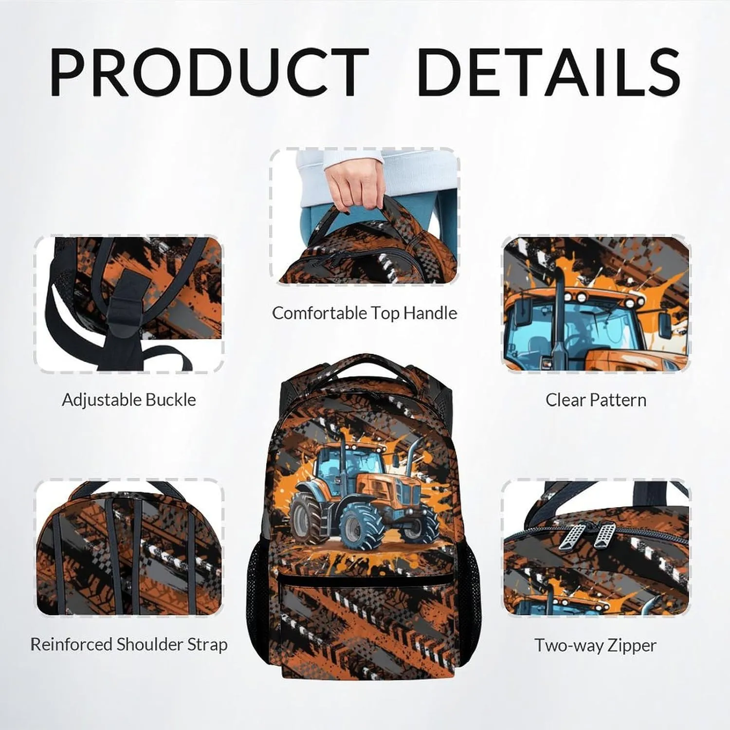 Mercuryelf Backpack and Lunch Box Set - 17 Inch Boys Bookbag with Lunch Bag for Primary Middle - Cool 3 in 1 Tractor Backpacks Set