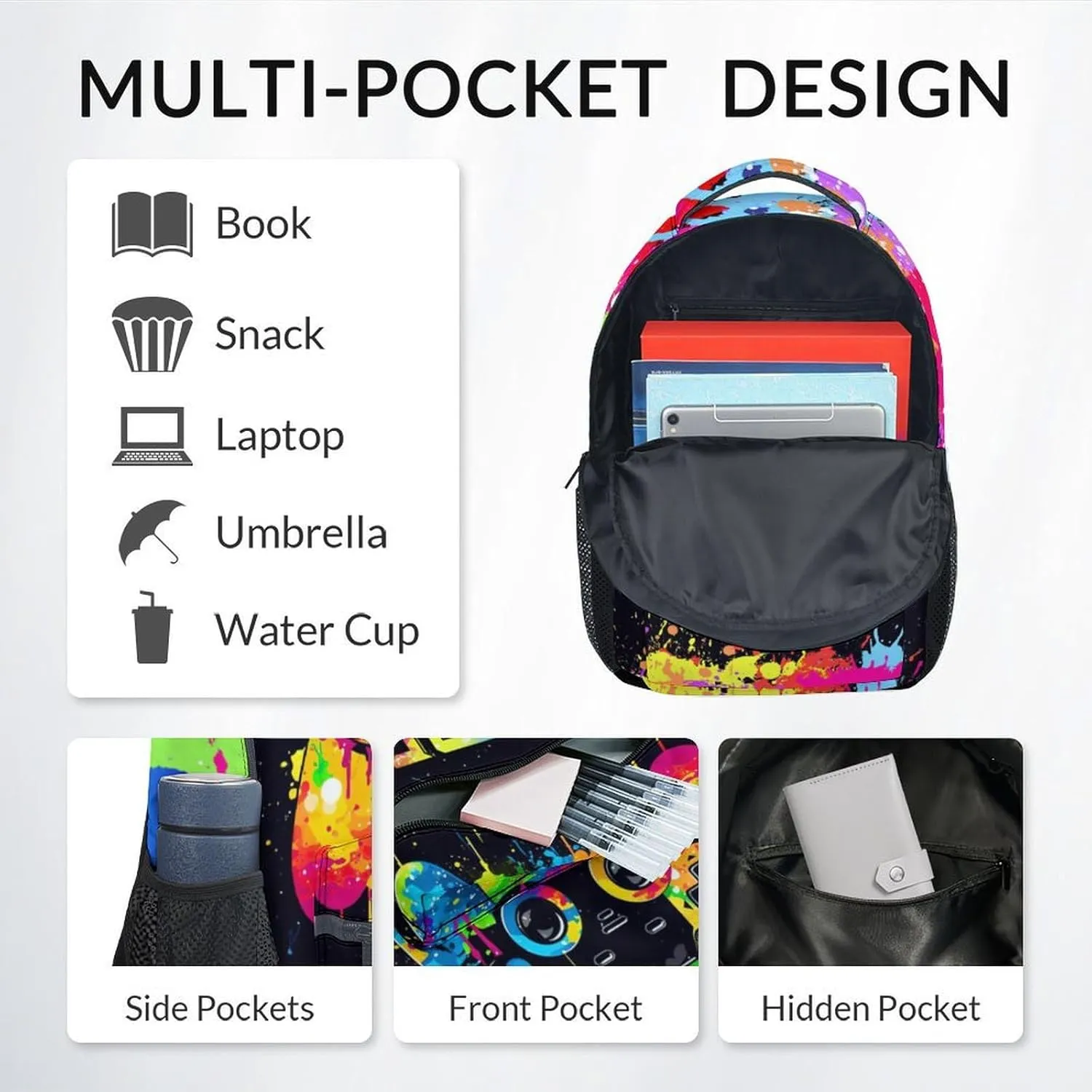 Mercuryelf Backpack and Lunch Box Set - 17 Inch Gamer Boys Bookbag with Lunch Bag and Pencil for Primary Middle - Cool 3 in 1 Gaming Backpacks Set