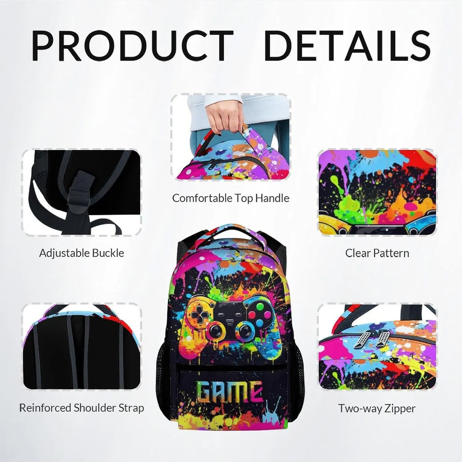 Mercuryelf Backpack and Lunch Box Set - 17 Inch Gamer Boys Bookbag with Lunch Bag and Pencil for Primary Middle - Cool 3 in 1 Gaming Backpacks Set