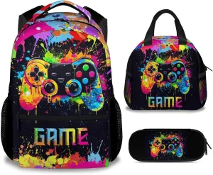 Mercuryelf Backpack and Lunch Box Set - 17 Inch Gamer Boys Bookbag with Lunch Bag and Pencil for Primary Middle - Cool 3 in 1 Gaming Backpacks Set