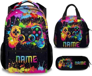 Mercuryelf Backpack and Lunch Box Set - 17 Inch Gamer Boys Bookbag with Lunch Bag and Pencil for Primary Middle - Personalized Cool 3 in 1 Gaming Backpacks Set