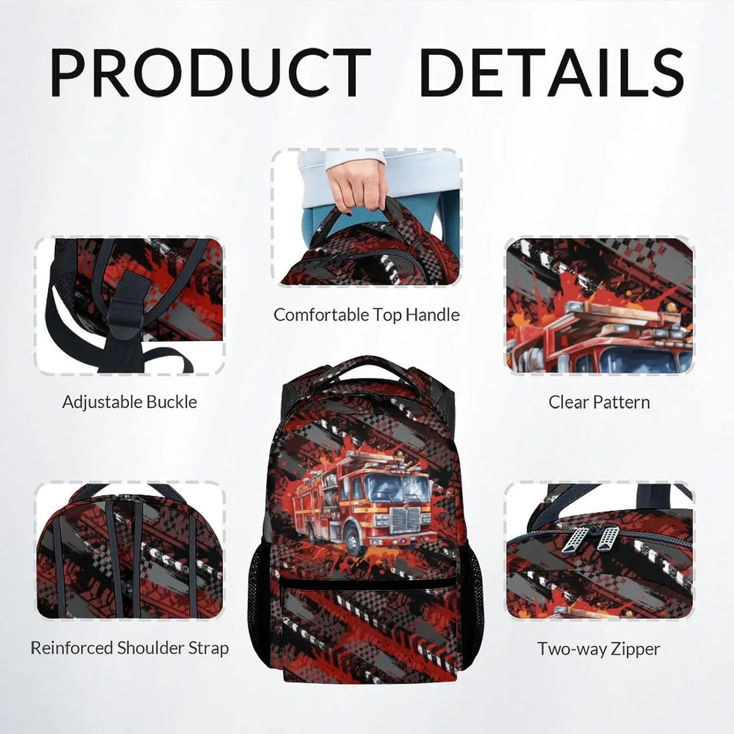 Mercuryelf Boys Backpack with Lunch Box - 17 Inch Fire Trucks Kid Backpack with Lunch Bag for School - Cool Bookbag Set for Teens Kids
