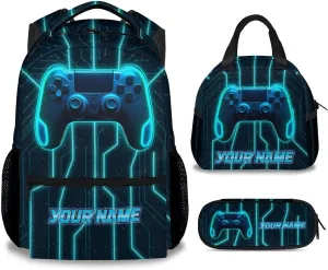 Mercuryelf Boys Backpack with Lunch Box - 17 Inch Gamer Kid Backpack with Lunch Bag and Pencil for School, Travel - Personalized Cool Gaming Bookbag Set for Teens Kids