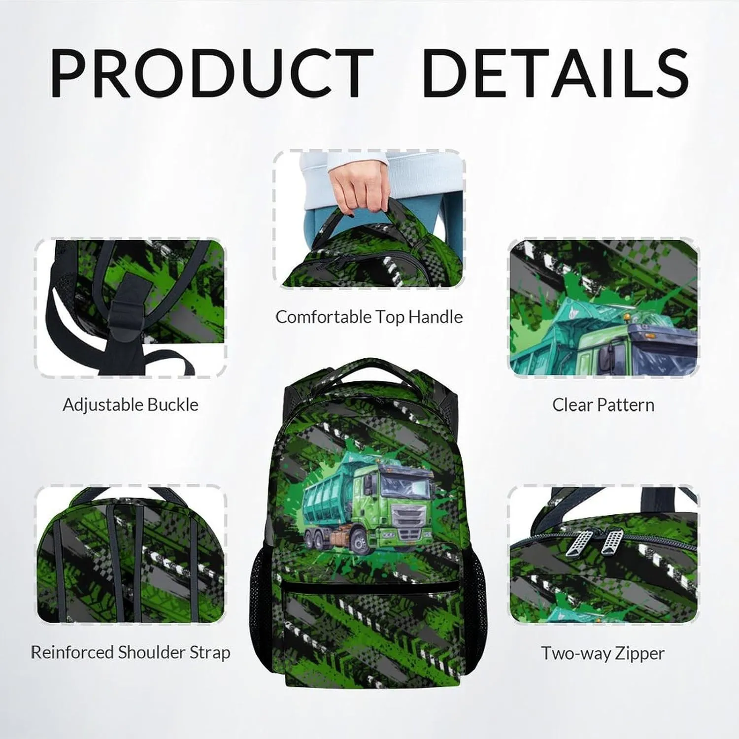Mercuryelf Boys Backpack with Lunch Box - 17 Inch Garbage Truck Backpacks Set for School - Cool Bookbag with Lunch Bag and Pencil