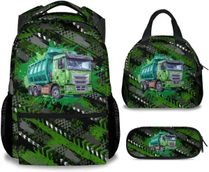 Mercuryelf Boys Backpack with Lunch Box - 17 Inch Garbage Truck Backpacks Set for School - Cool Bookbag with Lunch Bag and Pencil