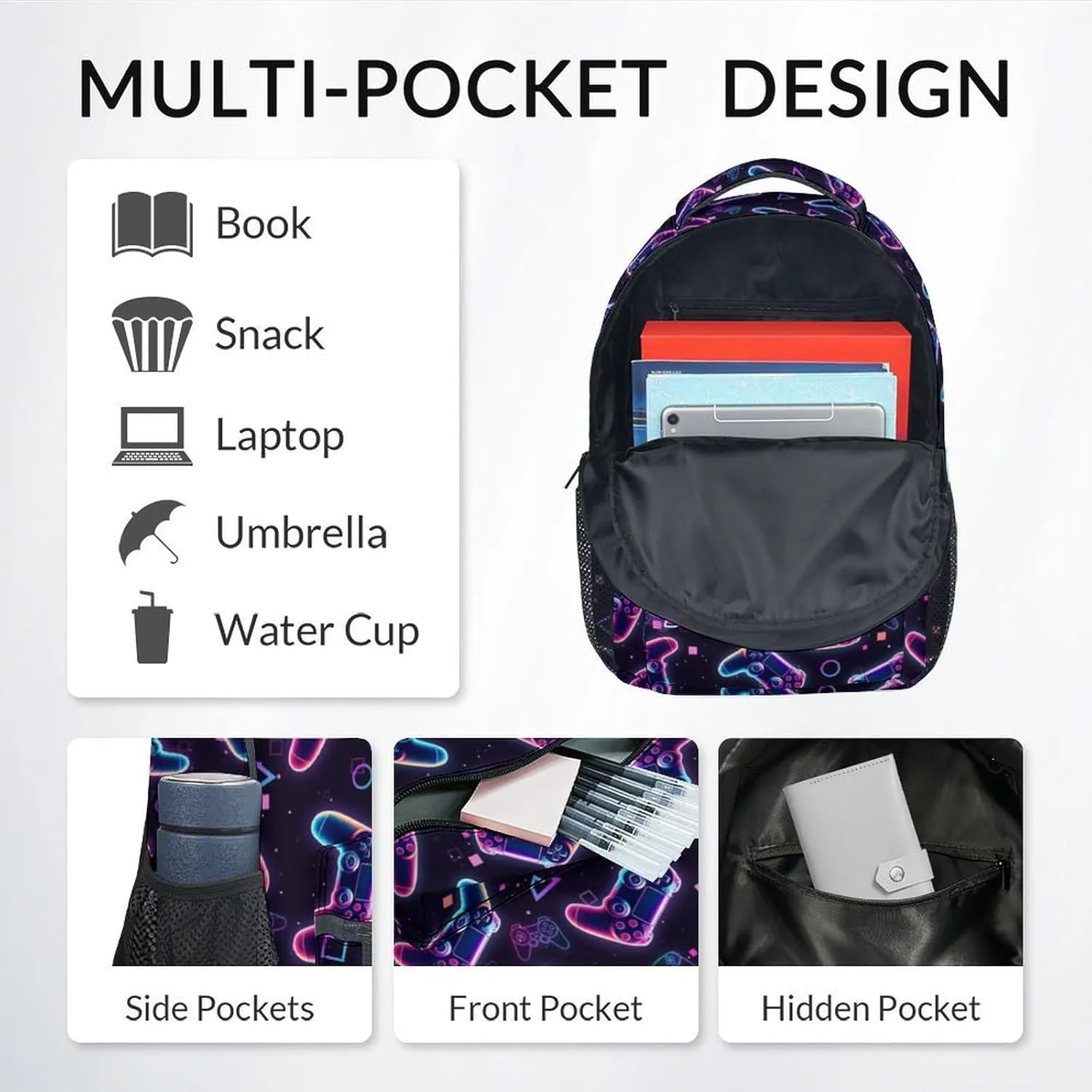 Mercuryelf Kid Backpack for School - 3 in 1 Cool Gaming Bookbag Set for Boys - 17 Inch Custom Gamer School Backpack with Lunch Box for Primary Middle College