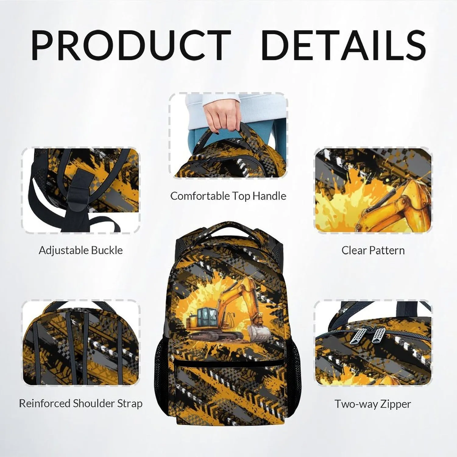 Mercuryelf Kids Backpack with Lunch Box - 17 Inch Excavator Backpack Set for School, Travel - 3 in 1 Cool Bookbag for Boys